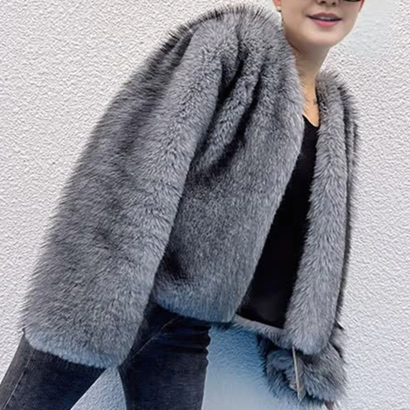 Hooofur casaco de pele de raposa prateada falsa jaqueta feminina moda inverno quente couro grosso marrom plus size especialmente casaco de pele falsa