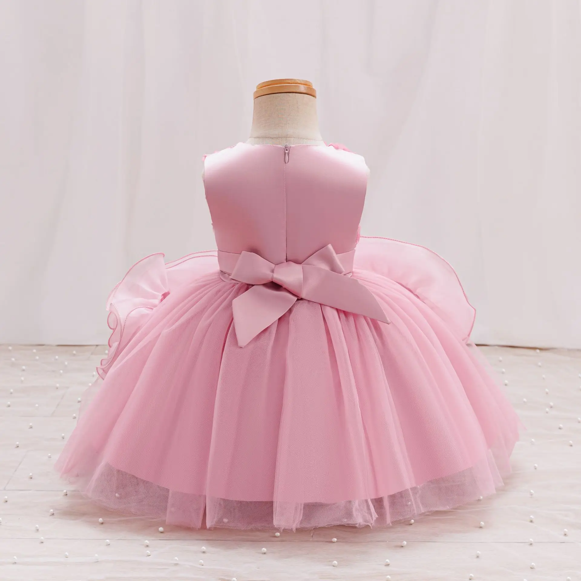 HETISO Girl Flower Dress Tutu Mesh Children's Wedding Ball Gowns Baby Suitable Sleeveless Party Wear