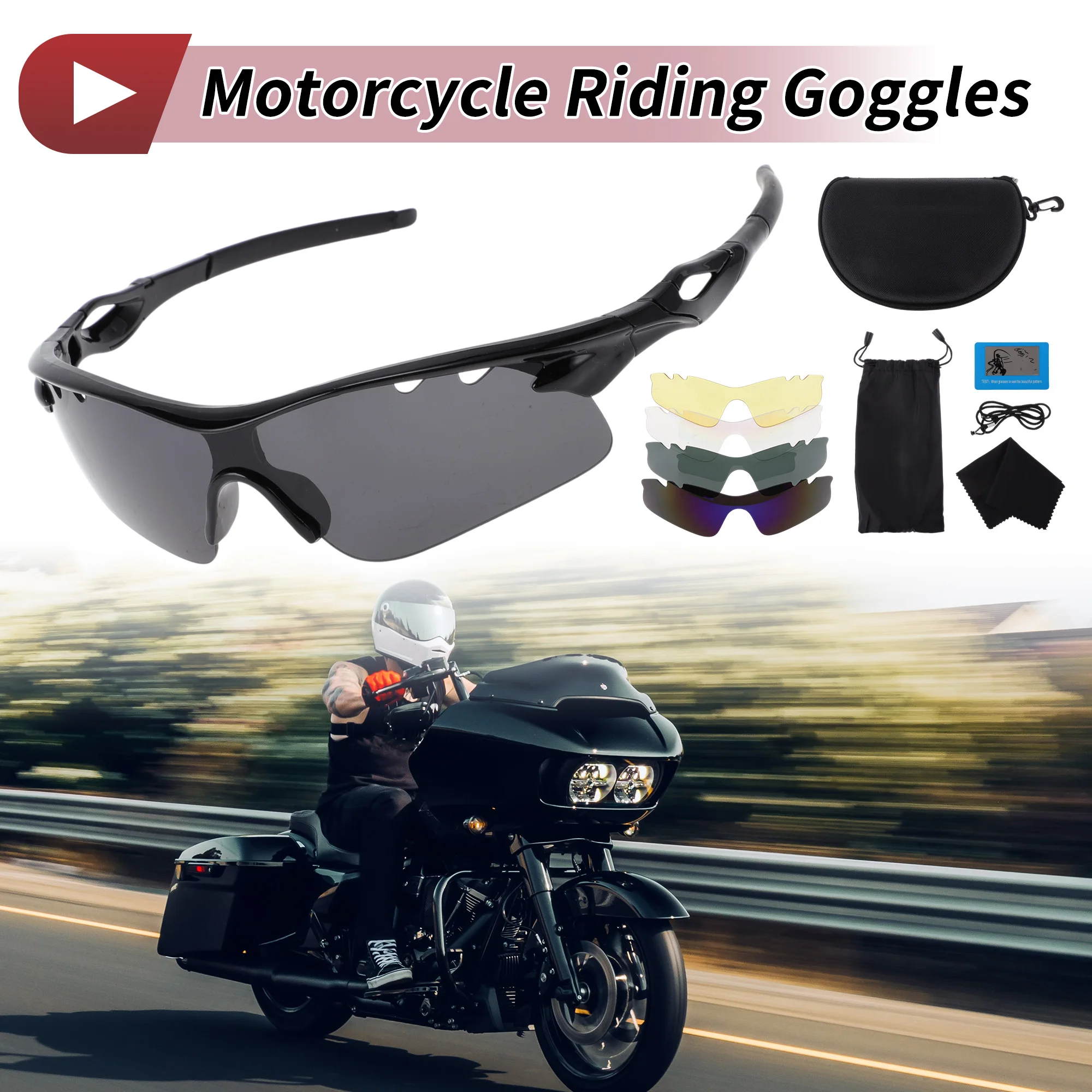 

X Autohaux Motorcycle Riding Goggles Dark Gray Lens Bright Black Frame Cycling Goggles