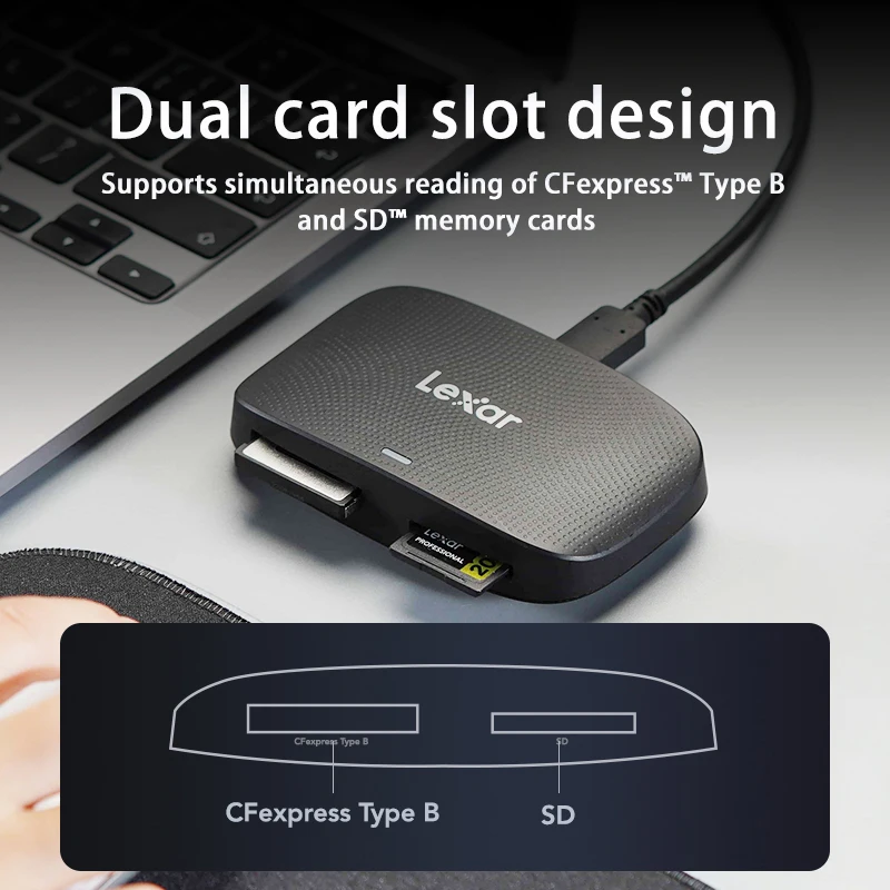 Lexar USB 3.1 Type-B ของแท้ RW520เครื่องอ่านการ์ดความเร็วสูงเข้ากันได้กับการ์ดรีดเดอร์ SD เครื่องอ่านการ์ดไมโคร SD HD 8K เครื่องอ่านการ์ดการ์ดความจำ