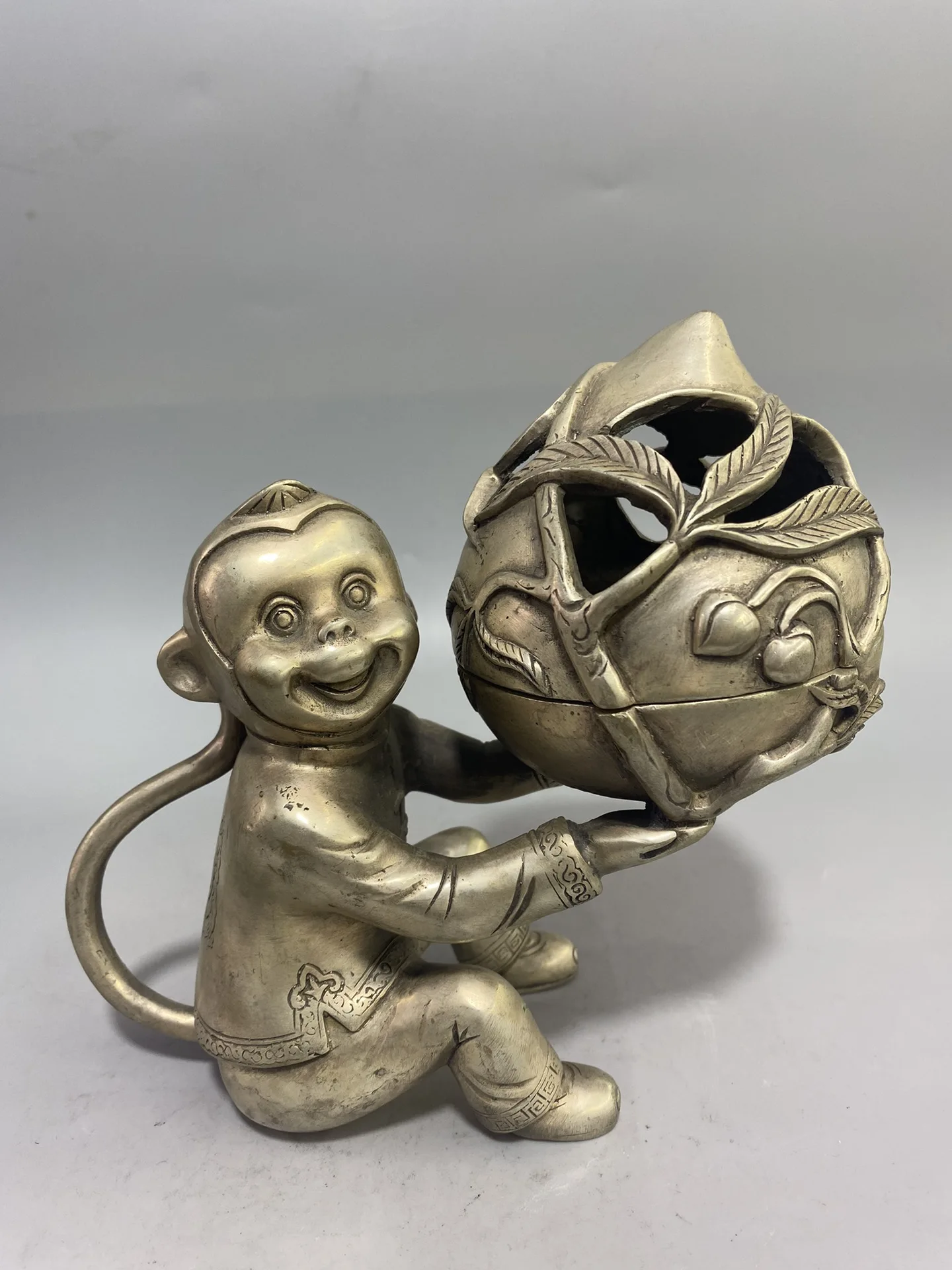 

Zodiac Monkey Peach Incense Burner - White Bronze Decorative Home Accent for Living Room and Entryway Craftsmanship