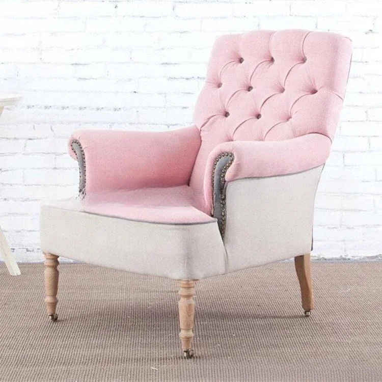 Divano americano in tessuto singolo mobili soggiorno moda fibbia borsa morbida divano sedia sedia principessa rosa per il tempo libero