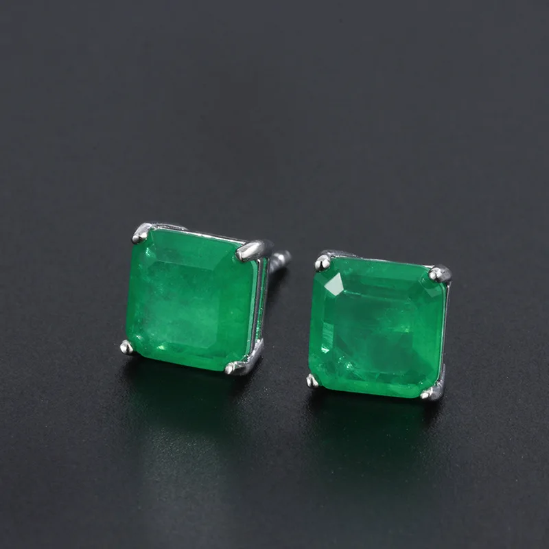 

Jewelry Manufacturers Foreign Trade Colored Gems European and American Emerald 7*7 Square Ear Studs Earrings