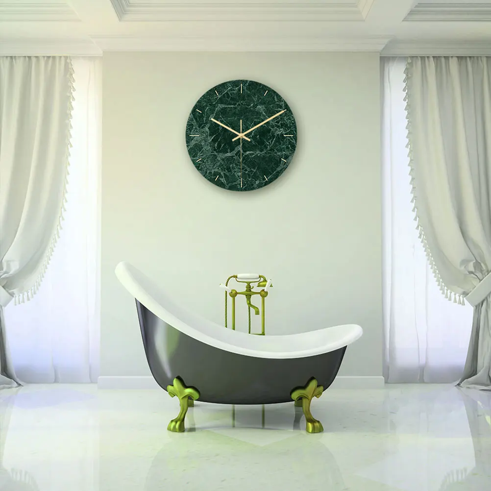 

Round Marble Wall Clock Green Hanging Acrylic Silent For Home Living Room Bedroom Office Non-Ticking Large Number Clear
