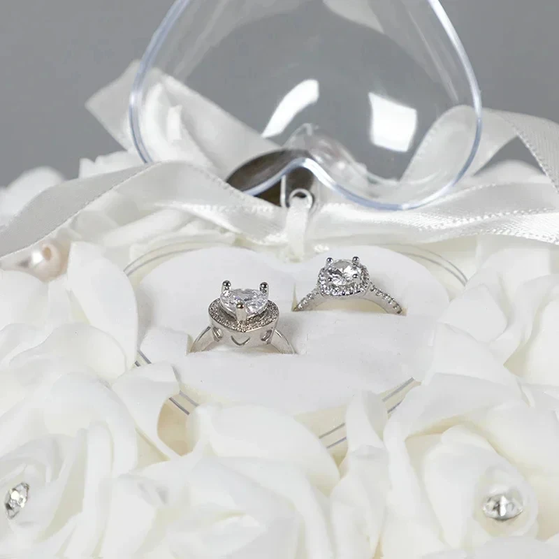 1pc Valentine's Day Ring Box  Heart Shape Wedding Ring Pillow Pearl Rhinestone Wedding Ceremony Ring Holder for Ceremonies image 6