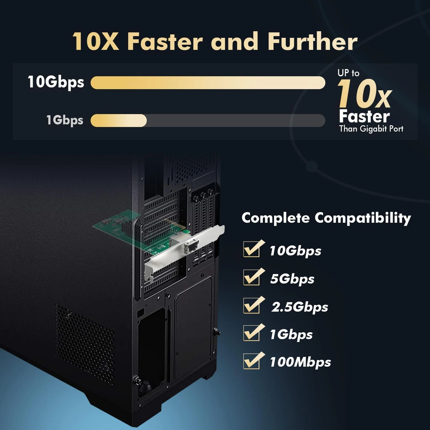 การ์ดเครือข่าย 10G ชิป AQC107 10Gbps RJ45 PCIe การ์ด 3.0 x4 10G/5G/2.5G/1G/100M อะแดปเตอร์อีเธอร์เน็ตหลายความเร็ว 5 ระดับสำหรับเซิร์ฟเวอร์/พีซี