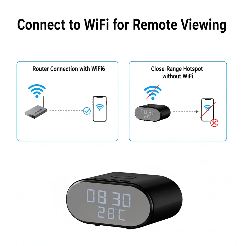 5-in-1 WiFi Camera with 4K UHD, Wireless Phone Charger, Clock, Alarm & Room Thermometer | Remote Real-Time Viewing via App