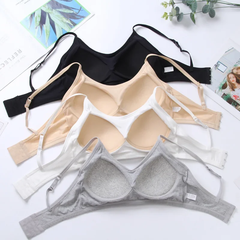 Cotton Bra for Women Fixed Pads Sports Shockproof Underwear Seamless Solid Back Closure Female Lingerie