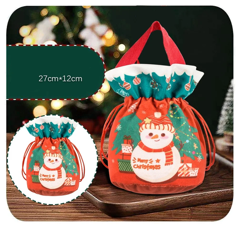 Christmas Candy Snack Gift Bag Drawstring Pouch with Handle Bracelet Xmas New Year Party Jewelry Packaging Storage Handbag