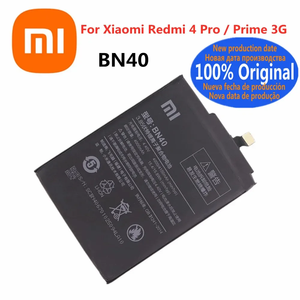 

4100mAh BN40 Original Battery For Xiaomi Redmi 4 Pro 4Pro / Prime 3G RAM 32G ROM Edition High Quality Phone Battery Bateria