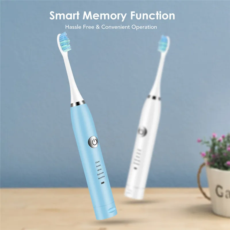 Portable Smart Electric Sonic Vibration Toothbrush 5 Adjustable Modes Waterproof Rechargeable USB adult couple soft toothbrush