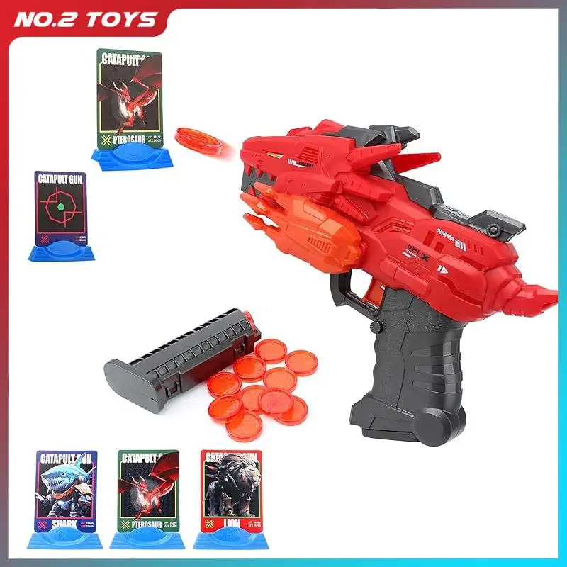 Mechanical Catapult Gun Dinosaur Toy Pistol Ejecting Toys with 12 Circles Dart Soft Bullet Saucer Gun for Boy Girl Shooting Game