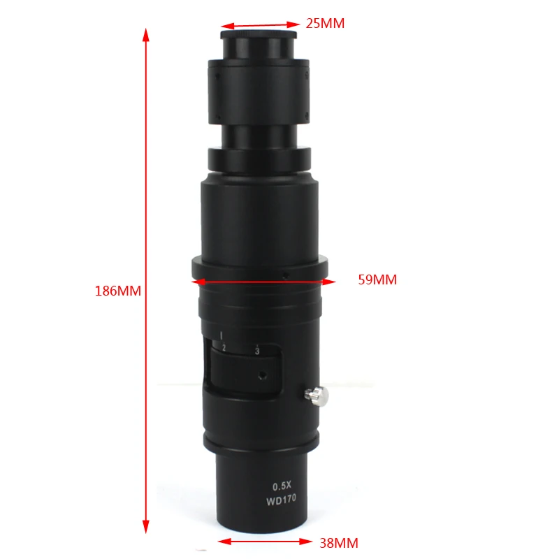 Ingrandimento regolabile 100X 130X 180X 200X 300X 360X 500X Zoom C Mount Lens per HDMI VGA USB Industry Video Microscope Camera