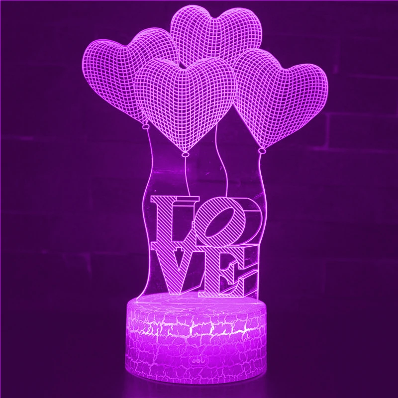 Nighdn 3D Illusion Lamp 4 Love Heart Balloon Night Light for Kid Bedside Desk Bedroom Home Decoration Boys Girls Women Birthday