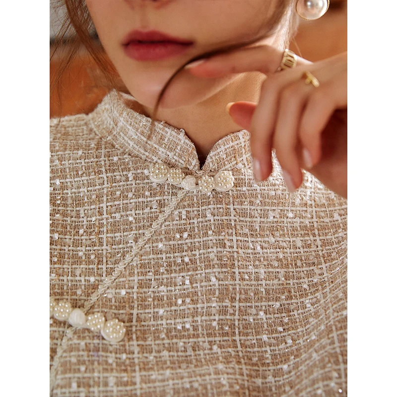 OLrain 2026 Autumn Women Chinese Style Tweed Short Jacket Long Sleeve Elegant Luxury Fashion Daily Outer Coat O21QW53182 view 3