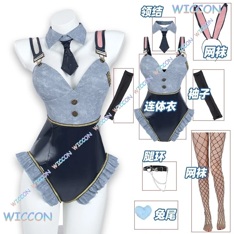 

Original Bunny Girl Cosplay Costume Sexy Jumpsuit Rabbit Police Officer Outfit Halloween Party Stage Performance Roleplay WigSet