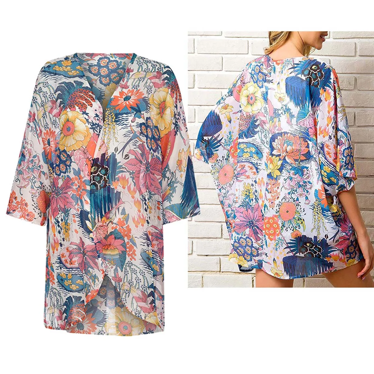 Cardigans kimono de chiffon transparente solto feminino praia nadar blusa casual