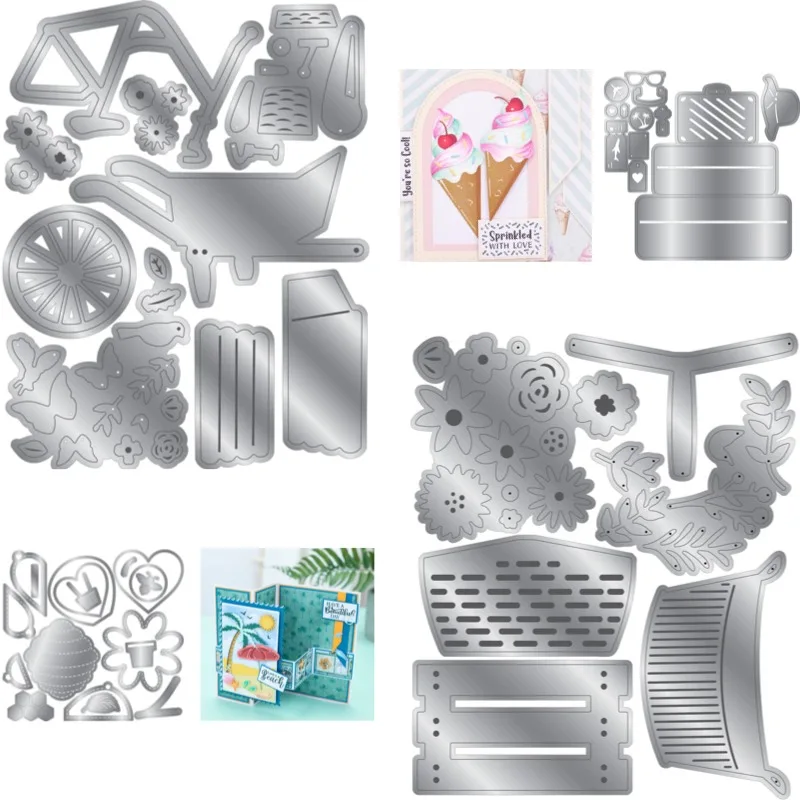Nouveauté 2026 : Matrices de découpe métalliques DIY pour chariot à fleurs, vélo et clôture à piquets, pour scrapbooking, fabrication de papier et travaux manuels, grandes matrices