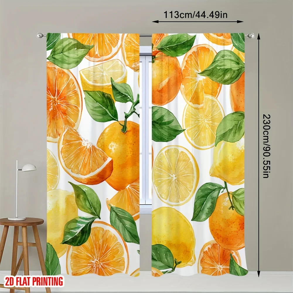 Orange and lemon slice patterned curtains with a pole bag design, suitable for use in bedrooms, living rooms and offices