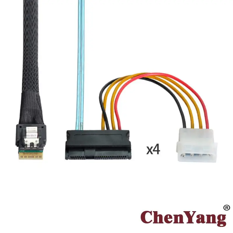 Chenyang Slimline SAS 4.0 SFF-8654 4i 38pin Host to 4 SAS 29pin SFF-8654 Target Hard Disk Fanout Raid Cable