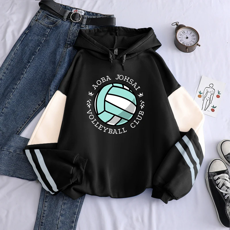 Japanese Anime Haikyuu Men Hoodies Long Sleeve Streetwear Manga Aoba Johsai Volleyball Club Graphics Winter Keep Warm Sweatshirt