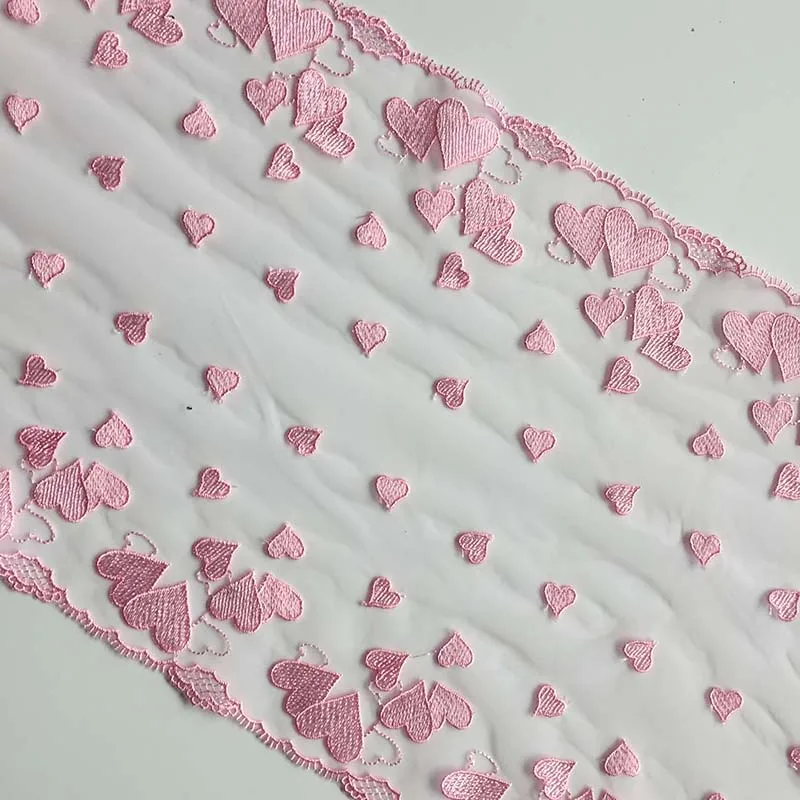 1Meter Bilateral Embroidery Tulle Lace Trim DIY Lingerie Sewing Crafts Pink Hearts Lace for Bra Needle Work Dress Accessories