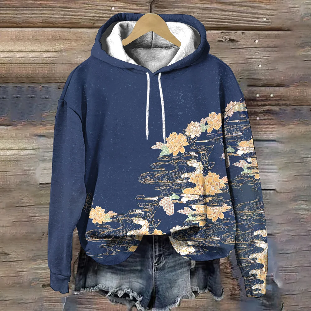 Otoño ciruelo flor 3D sudaderas con capucha con estampado hombres mujeres moda Casual sudaderas con capucha de gran tamaño jerseys chándal ropa