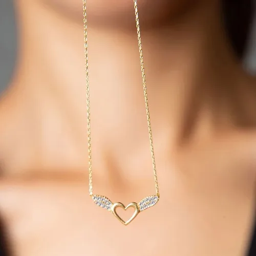 Daisy Silver Angel Wing Silver Heart Pendant wedding engagement fun gift fashion solid chain women Male