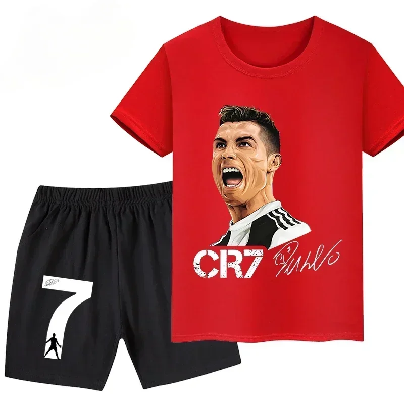 Ronaldo Football Player CR7 Printed Children Clothes Casual Fashion T-shirt+Shorts 2pcs Sets Outfit Summer Kids Boys Sportsuits