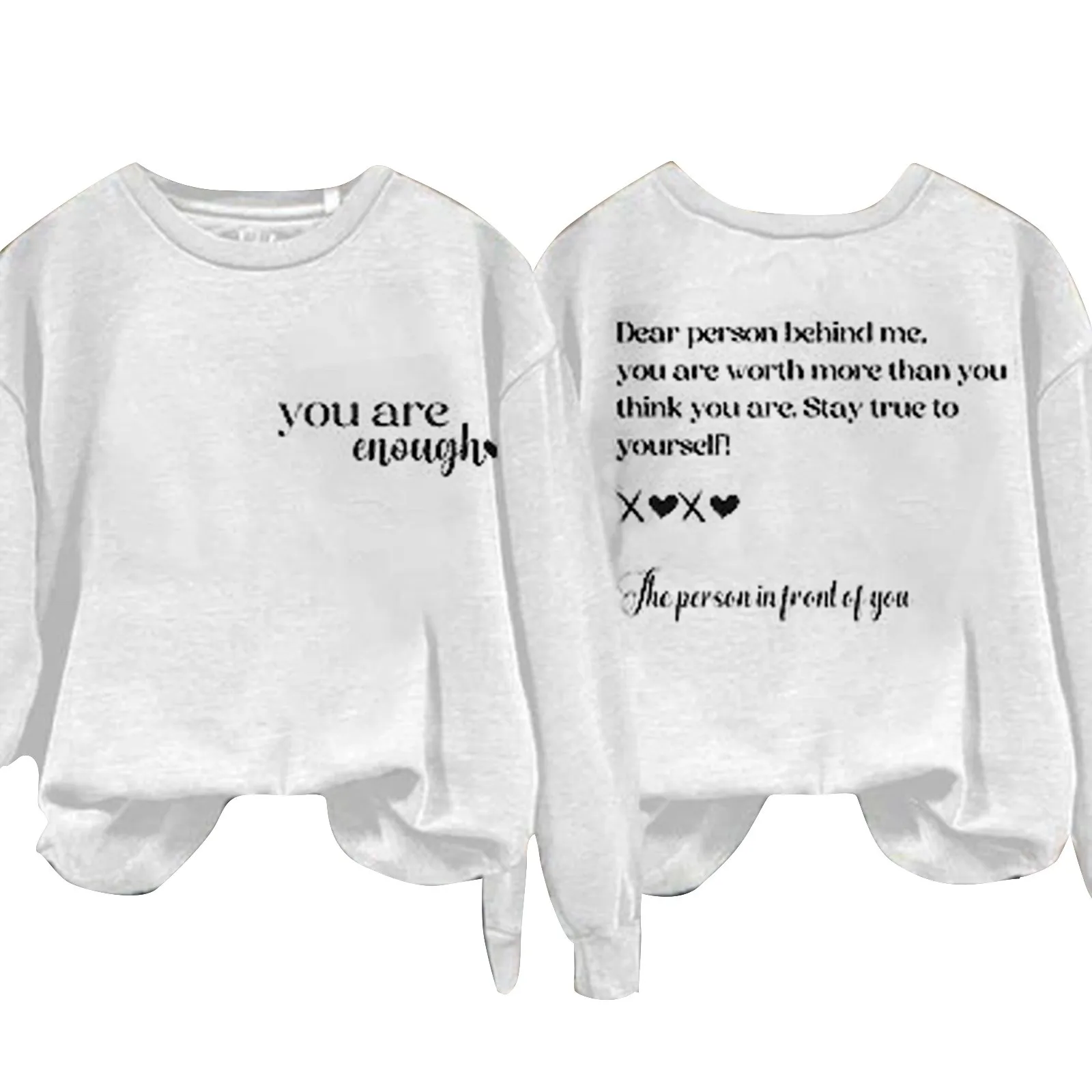 Double-Sided Letter Print Loose Casual Daily Sports Sweatshirt Women Sweatshirt Pullover Crewneck Long Sleeve Fall Shirts Top Ho