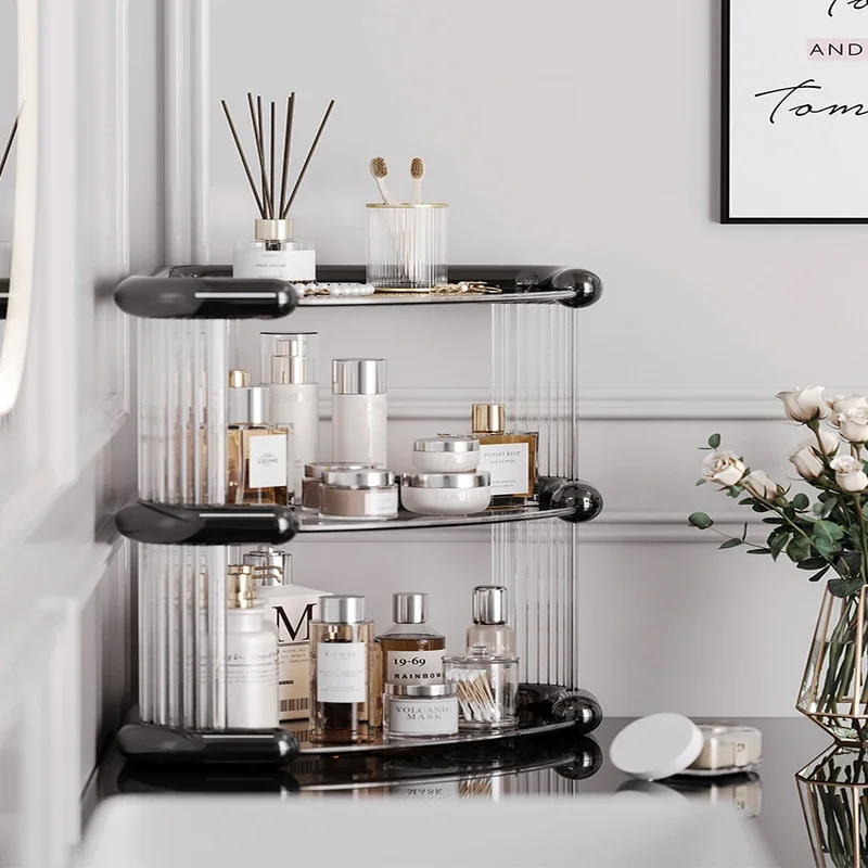 Acrylic Stackable Corner Rack Bath Countertop Corner Shelf Perfume Organizer and Makeup Tray for Vanity Stackable Corner