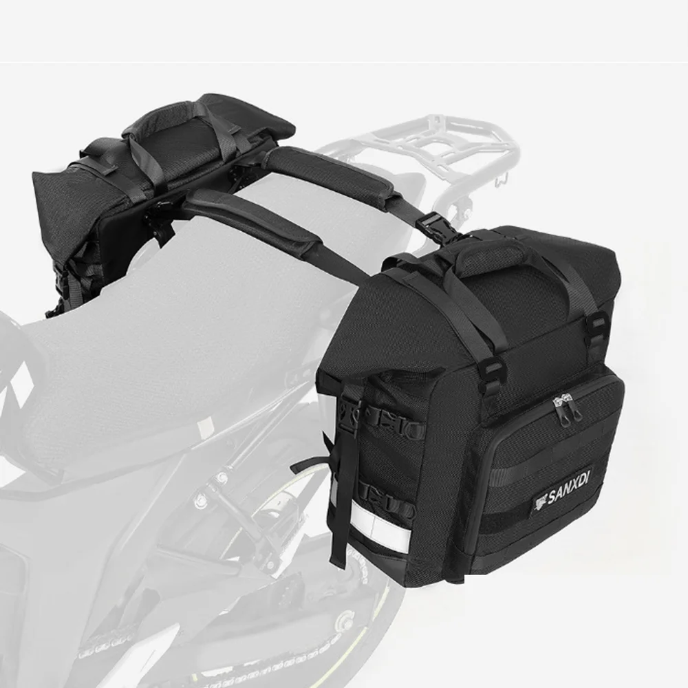 Tas sadel sepeda motor 20L-30L, tas samping Universal dengan 100% dapat dilepas tahan air, tas dalam perjalanan koper sepeda motor