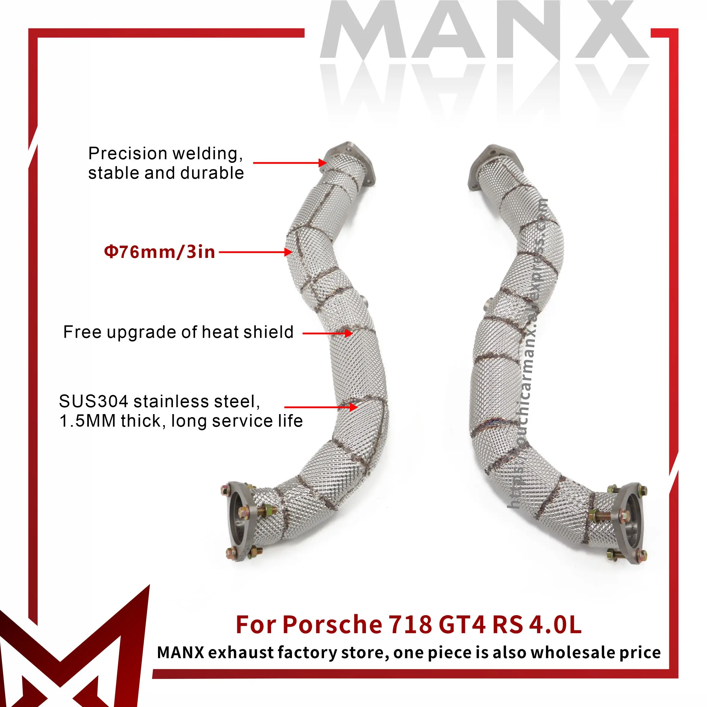 

Suitable for Porsche 718 GT4 RS 4.0L Stainless steel Downpipe Performance Exhaust fitting with heat shield Racing Pipe