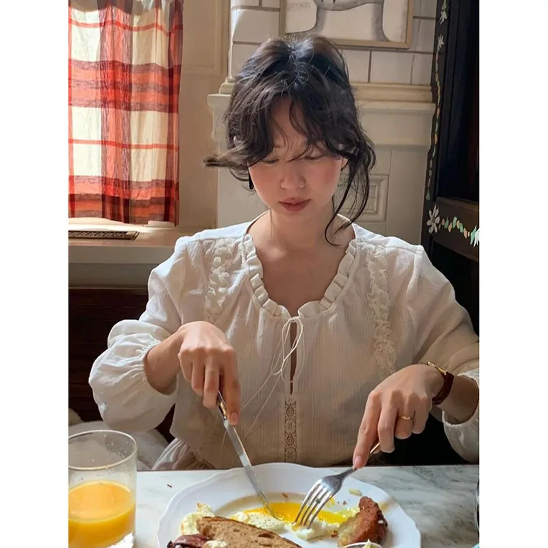 

Sweet Sle Spring New Loose Long Sve irt Women's Faion Chiffon Collar Bow Tie Versatile Chic Top for Younger Look