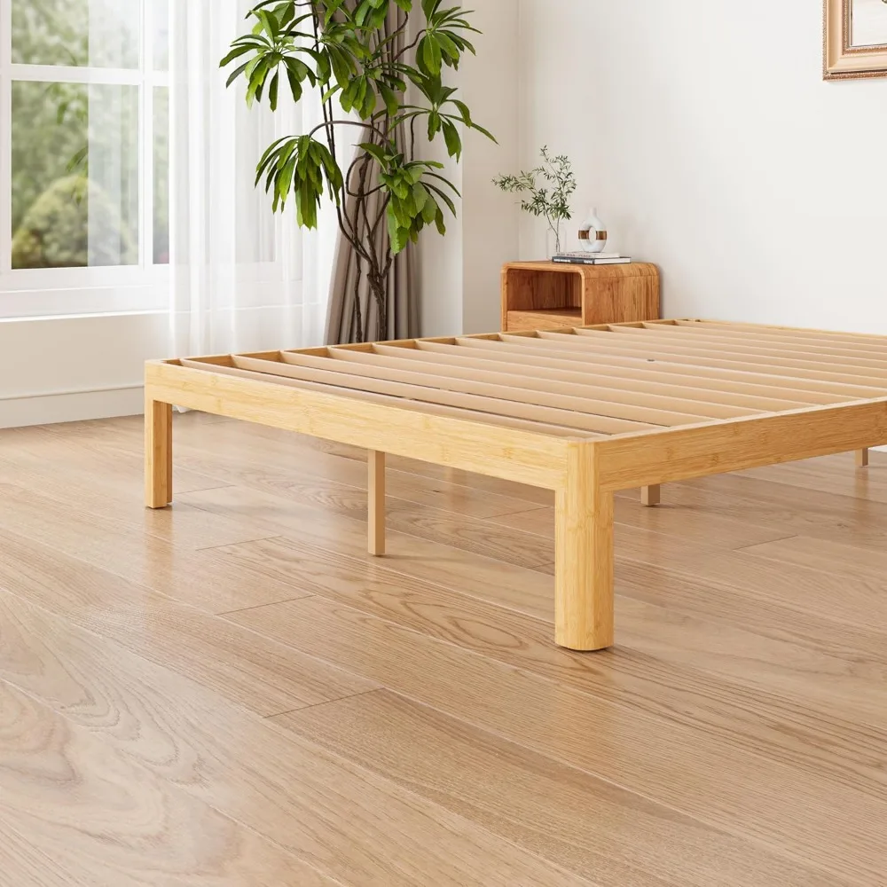 14 Inch Queen Bamboo Platform Bed Frame with Modern Minimalist Style, Strong Support, Simple Assembly, No Box Spring Needed