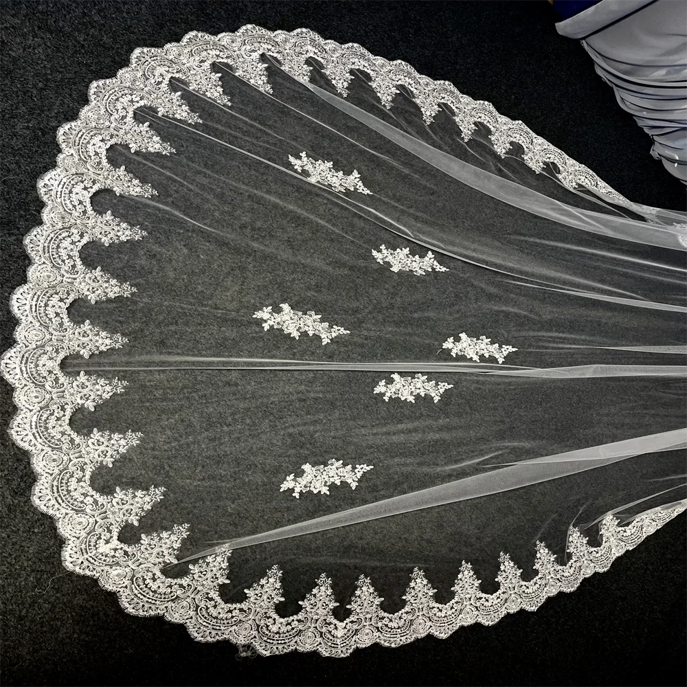 Романтическая кружевная свадебная фата Mantilla с блестками и скрытым гребнем, длина 3 м, широкая фата цвета слоновой кости, одноуровневая фата для невесты