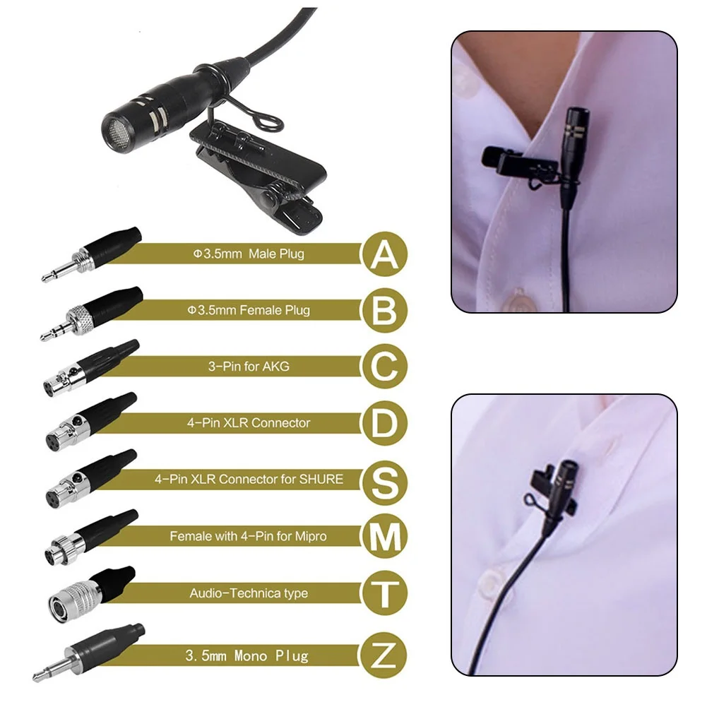 Microfono Lavalier nero con risvolto 4Pin XLR 3.5MM per Wireless per case da palcoscenico di culto e insegnanti