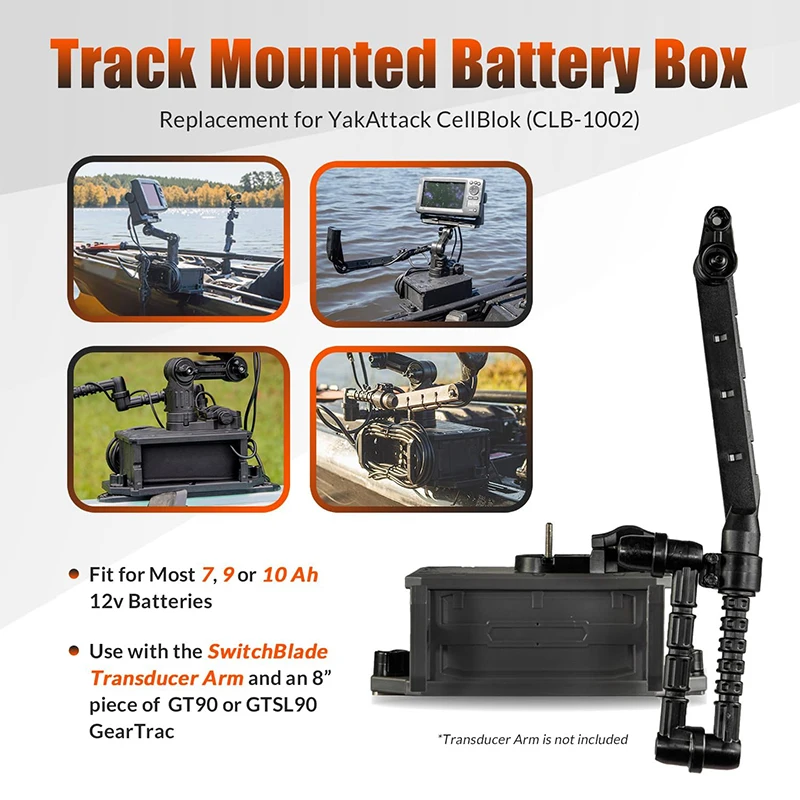 Track Mounted Battery Box for Fish Finders, Replace for YakAttack CellBlok (CLB-1002), for YakAttack Switchblade Transducer Arm