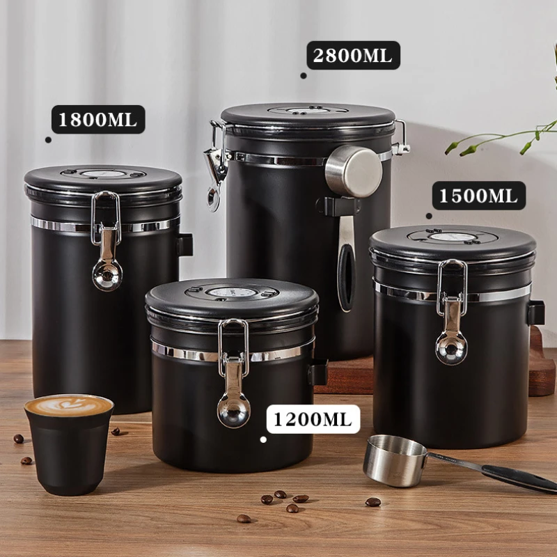 

Coffee Storage Container with Spoon - Great for Coffee Beans and Tea Storage Jars 1.2L/1.5L /1.8L/2.8L Stainless Steel Airtight