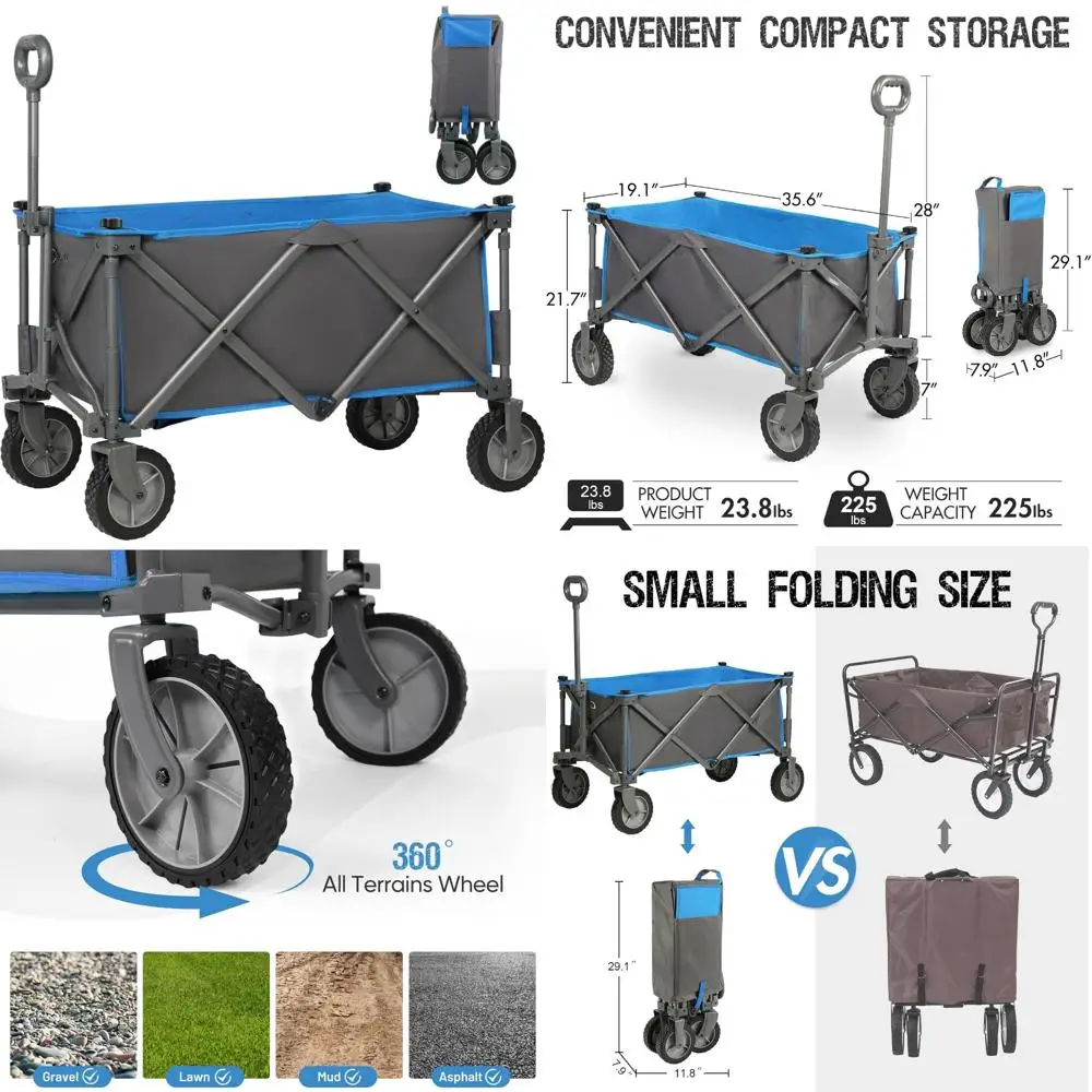 

Folding Utility Wagon with Heavy Duty Wheels for Camping, Shopping, Gardening, and Outdoor Activities