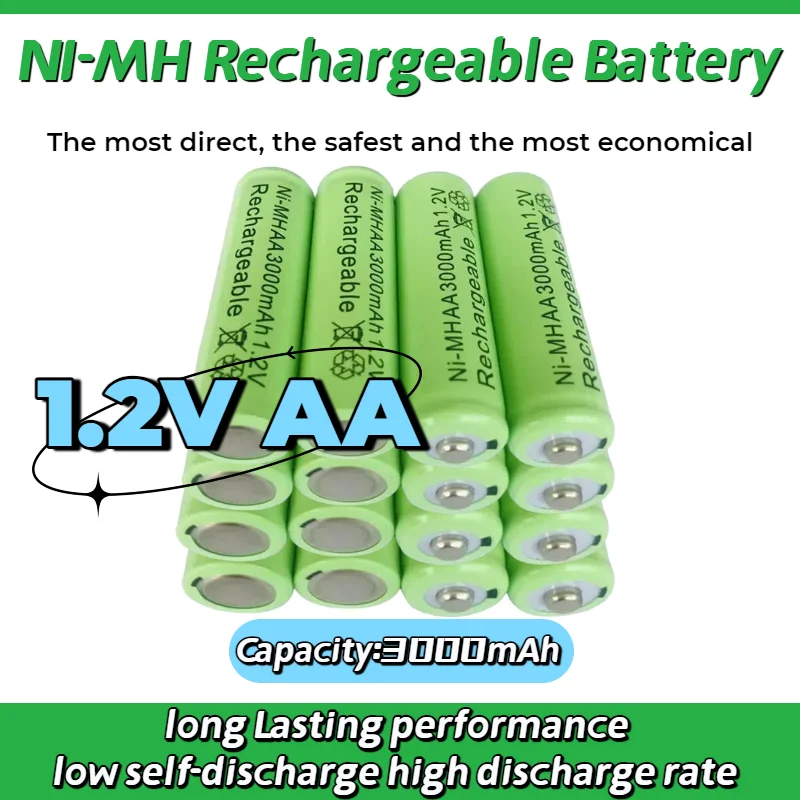 

Rechargeable Batteries 3000mAh 1.2V NiMH Green, Long Lasting Power for Garden Solar Lamp, LED Flashlight, Lantern and Torch