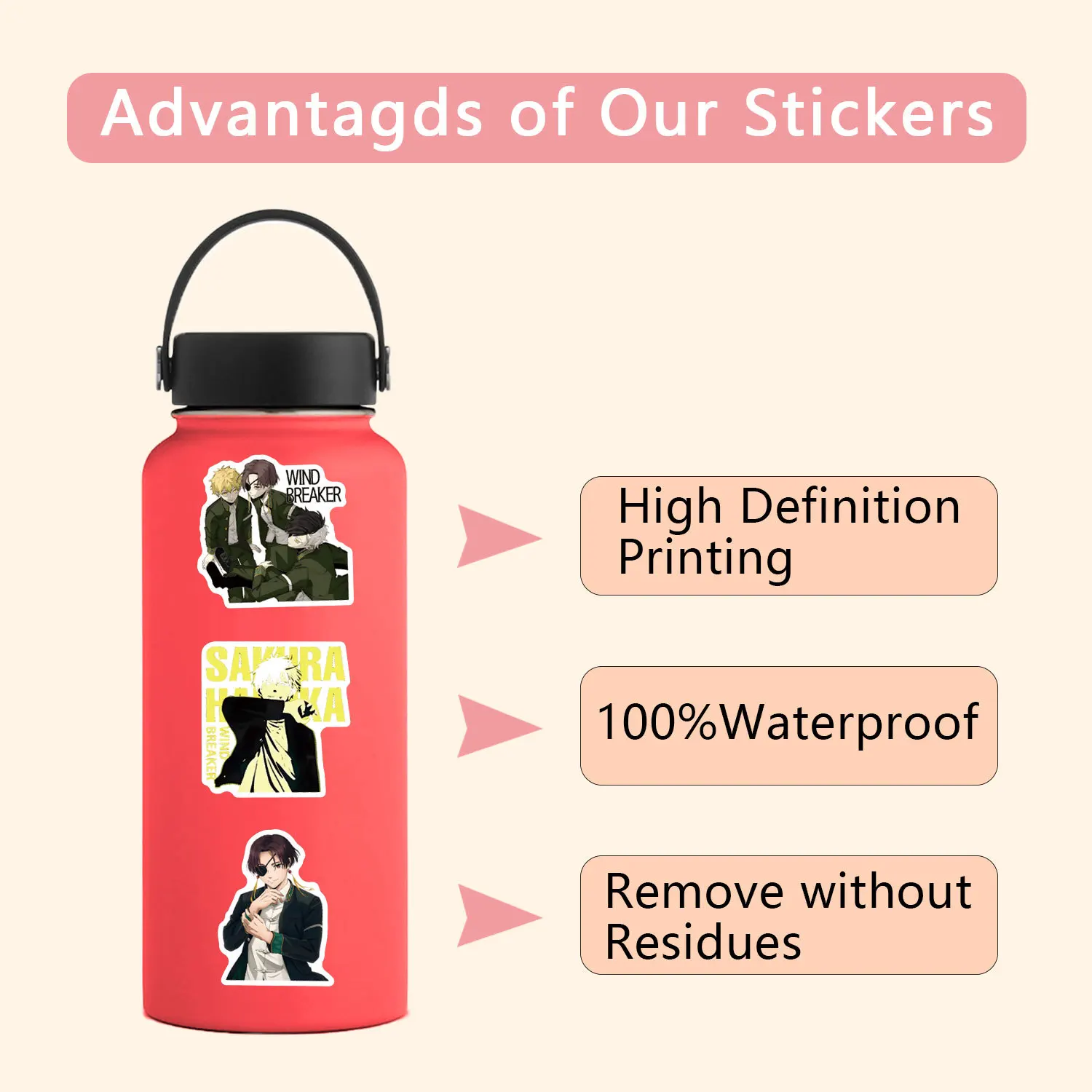 55Pcs Cartoon Wind Breaker Stickers DIY Stickers Scrapbooking Phone Luggage Skateboard Waterproof Decals