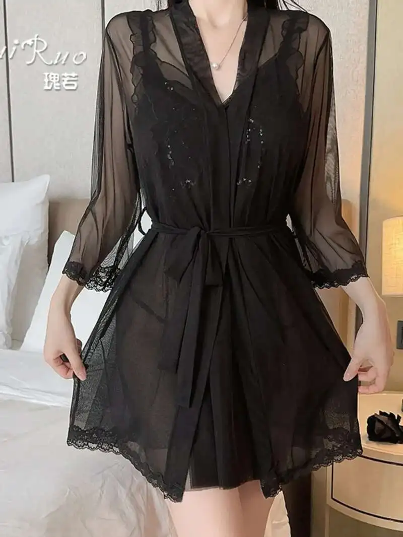 شيفون جديد الأرجواني الدانتيل الترتر انظر الدانتيل المرأة الرغبة النقية إغراء ، معلقة الرقبة مكشوف الظهر قطعة واحدة حقيبة الورك فستان E48N