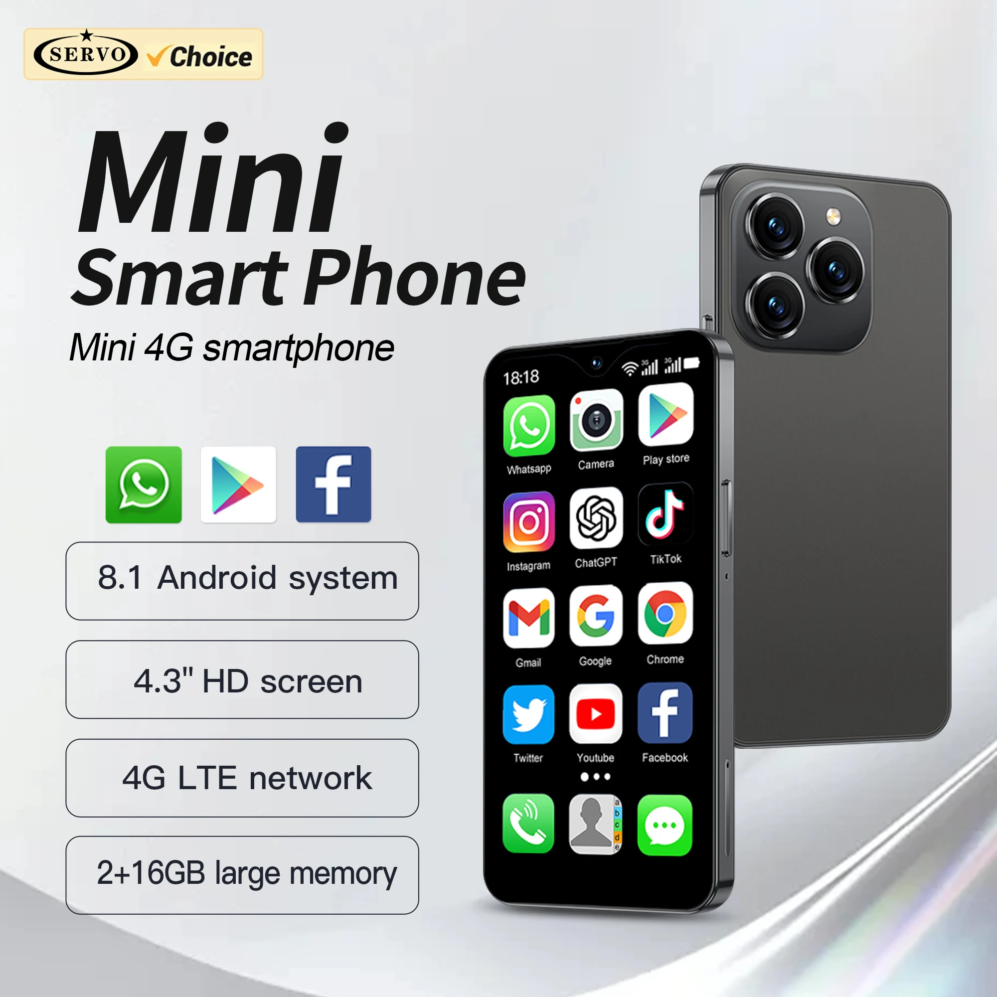 SERVO 17SE Mini Smartphone 4G LTE Android System Google Play 2GB+16GB 13MP Camera OTG WiFi Hotspot 4.3