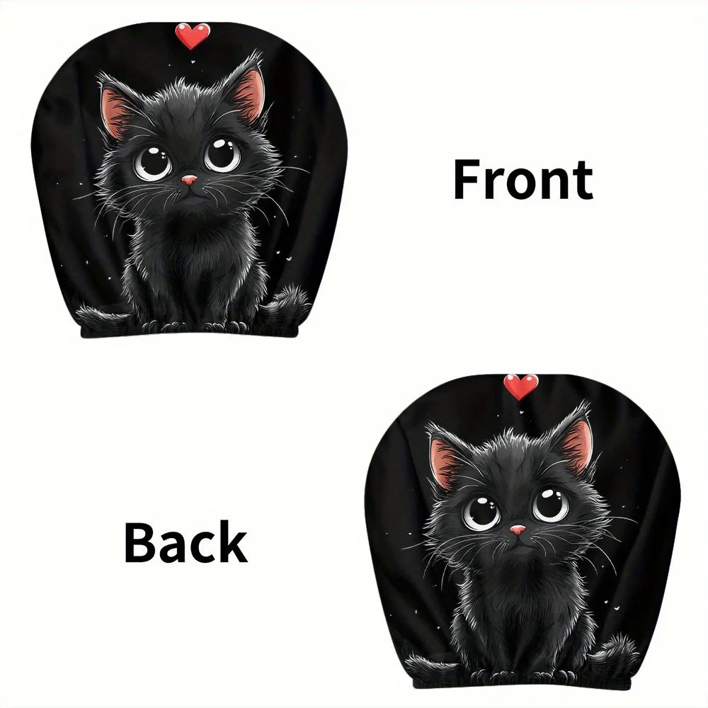 2Pcs Headrest Covers Car 2Pcs Headrest Covers Car Funny 2Pcs, cute big-eyed black cat printed car head pillowcase, four-season view 4