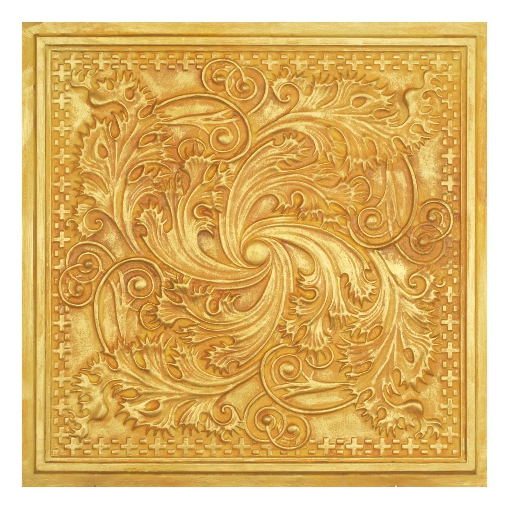 

Artistic 3D Ceiling Tile, Faux Tin Painting Panel, Easy to Install PVC Panels PL62 Golden 10pcs
