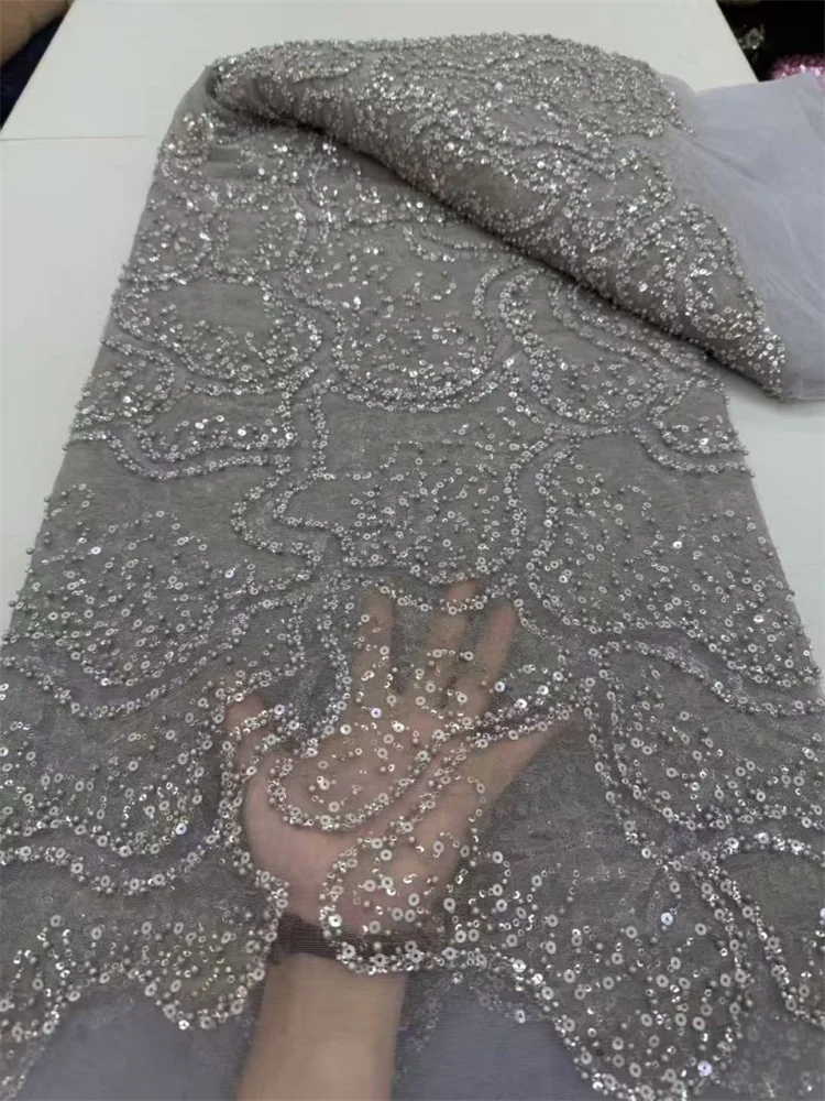 New Pink Red Swiss Luxury Sequins Lace High Quality Fabrics 2025 African Beaded Tulle Mesh Lace Fabric For Sewing Per 5 Yards