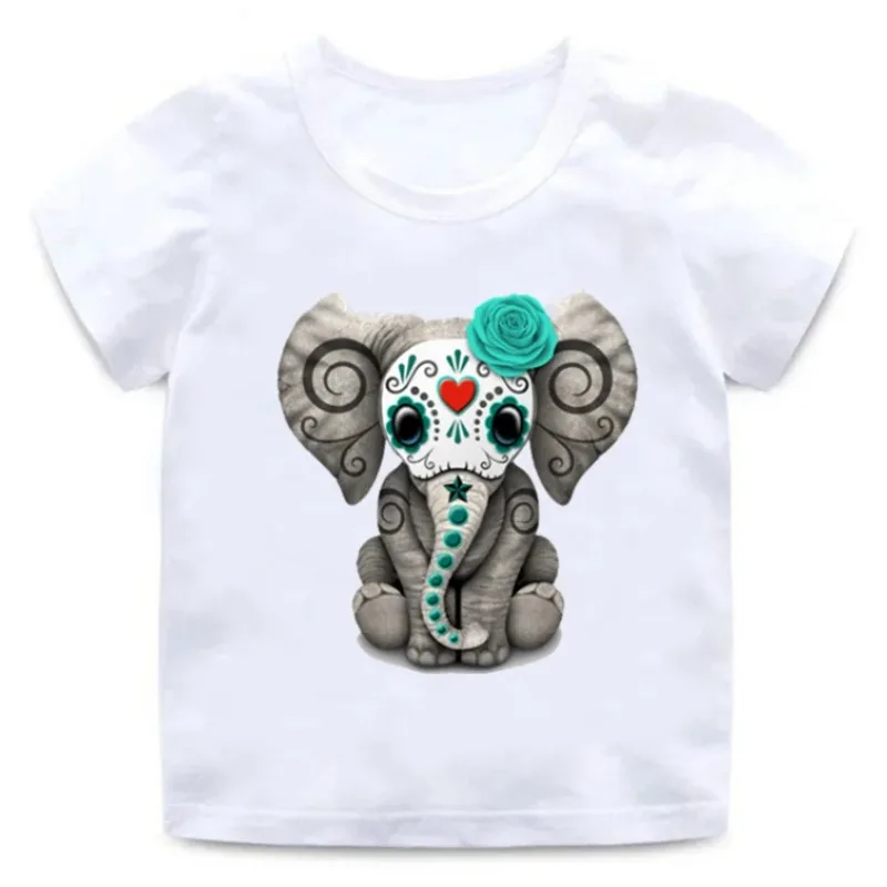 Summer Children Elephant Riding Motorcycle Print T-shirt  Boys and Girls Soft Round Neck  T-Shirt Tops