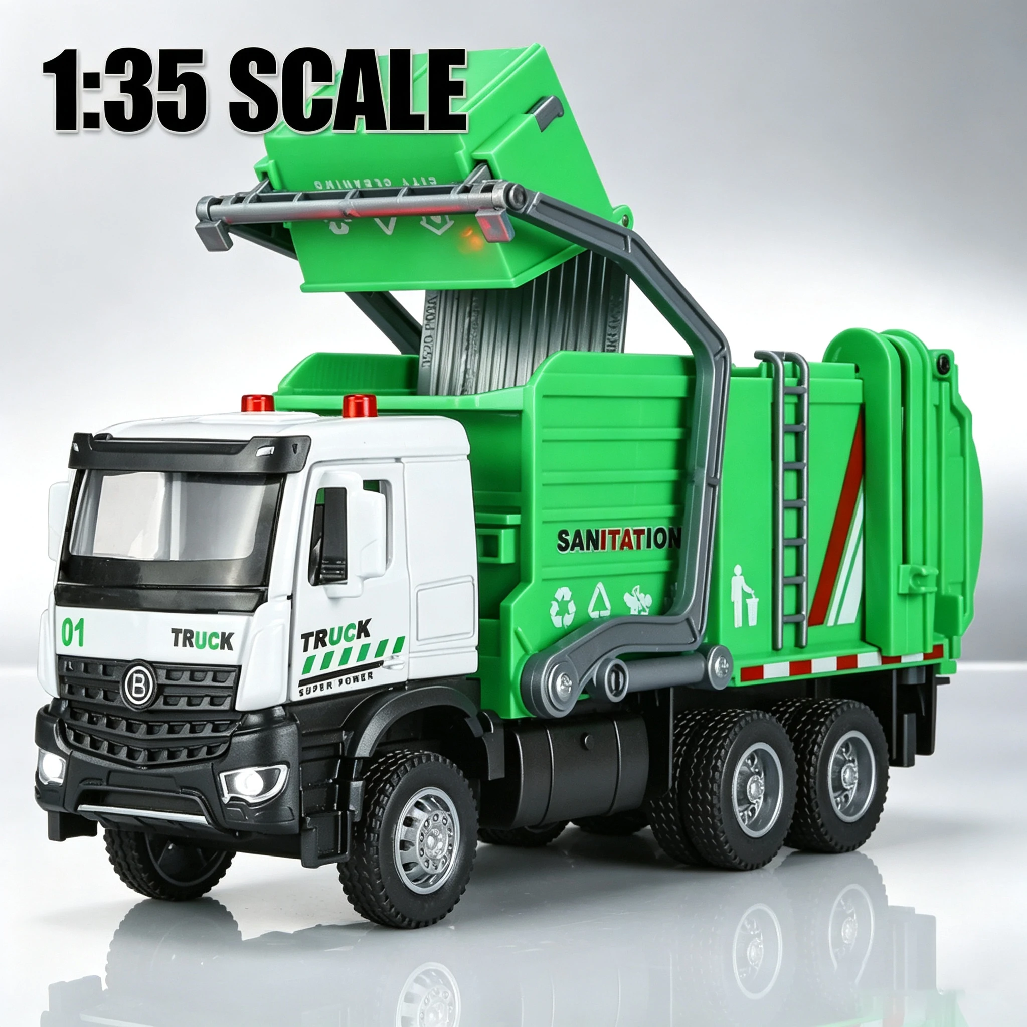 Alloy Garbage Truck Toys, Sanitation Truck with Lights and Sounds, Simulation Recycling Features, Ideal Gift for Boys