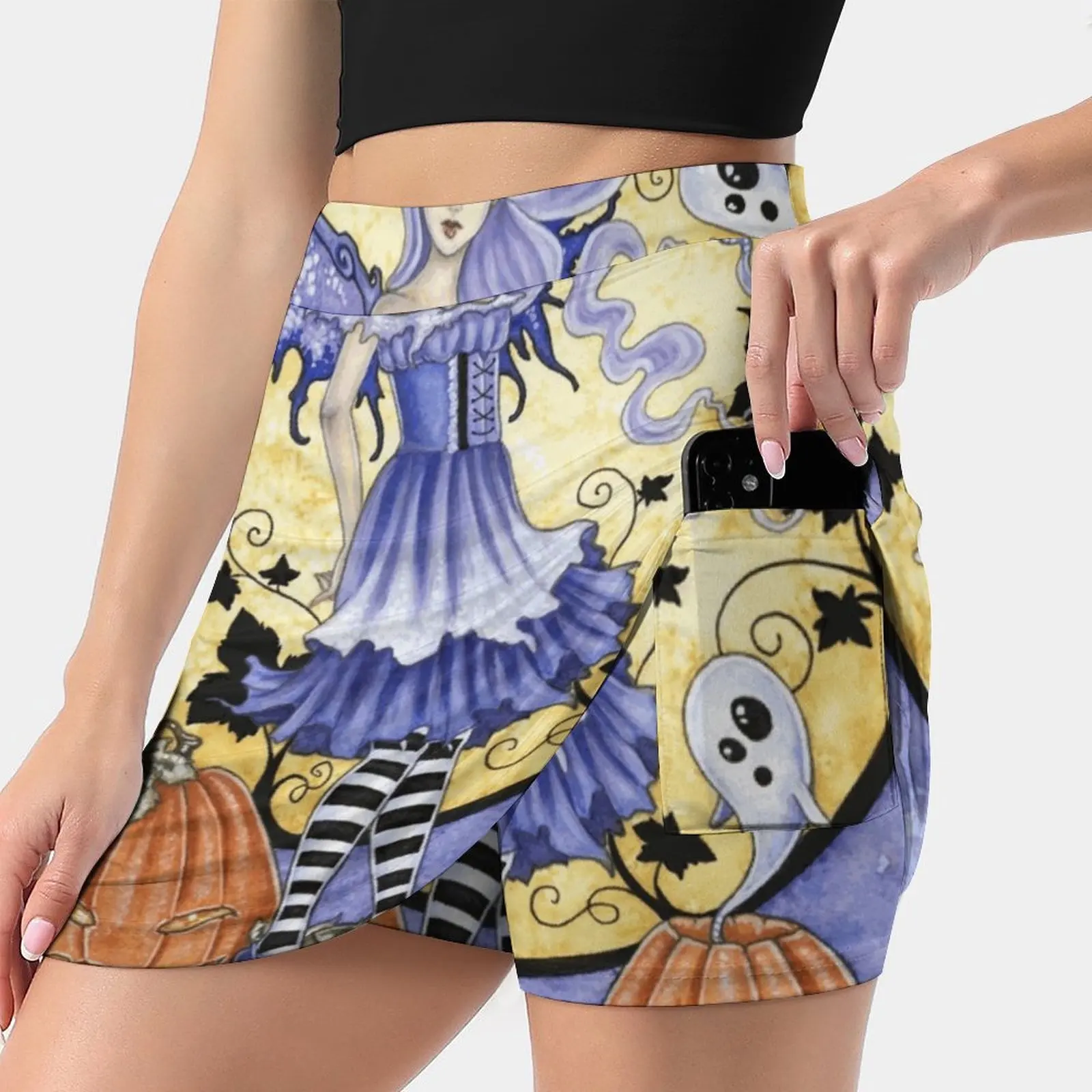 

Haunted Pumpkin Patch Women'S Summer Fake Two Piece Skirts Casual Sports Beach Skirt Girl Skorts Fairy Halloween Pumpkin